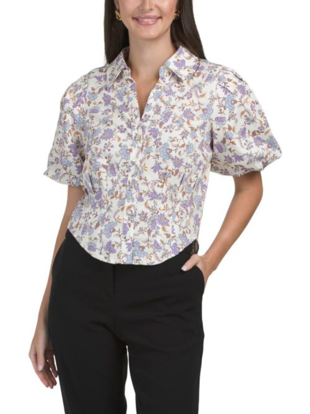 BAGATELLE COLLECTION Button Down Corset Shirt With Puff Sleeves